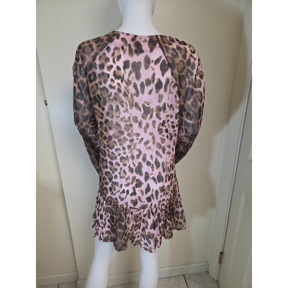 Bebe Popsy Tunic Dress Pink Leopard Animal Print‎ Ruffle Hem Made in France Med - Picture 4 of 11